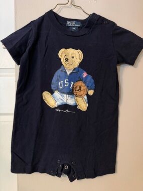 VTG Polo by Ralph Lauren Navy Teddy Bear USA Tee Romper